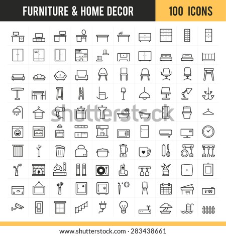 Furniture and home decor icon set. Vector illustration. Royalty-Free Stock Photo #283438661