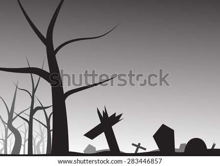 Vector Grave and leafless tree halloween background