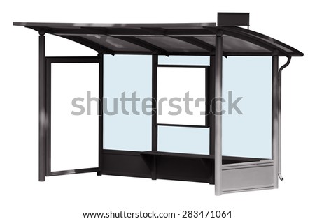 Bus stop with blank banners isolated on white background. Clipping Path included.