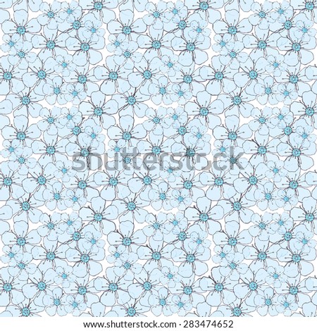 Blossom. Seamless pattern with flowers. Real outline drawing. Vector illustration. Traced painting