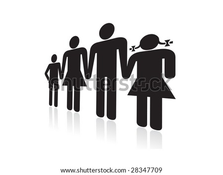 People symbols of a mom dad boy and girl family holding hands