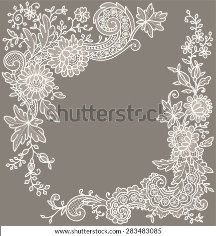 Cream-Colored Lace. Corners. Floral pattern.