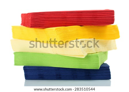 Serving colored paper napkins isolated on white background
