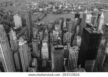 Aerial veiw of Downtown Manhatton New York 