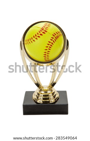A softball trophy against a white background