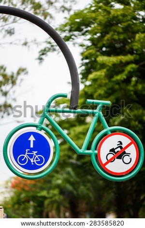 Bike Lane and no motorcycle Street Sign Closeup