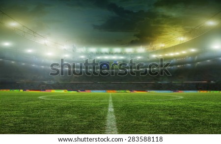 stadium with fans the night before the match  Royalty-Free Stock Photo #283588118