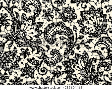 Black lace. Seamless Pattern. Floral Pattern.
