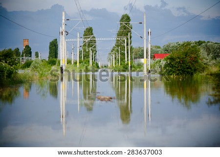 Horizontal color picture of a flooded area