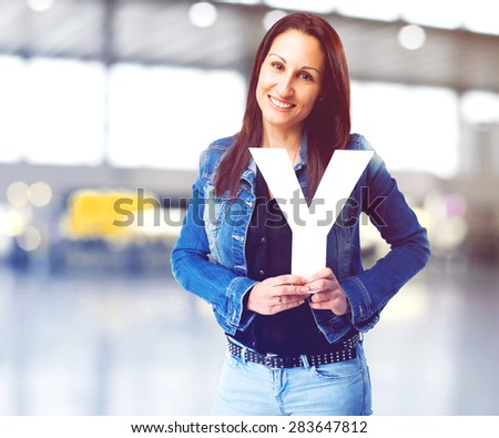 woman holding the Y letter
