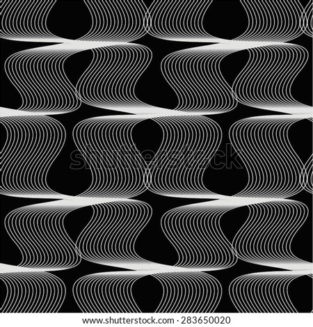 Monochrome pattern of curved lines, mesh, seamless vector background.