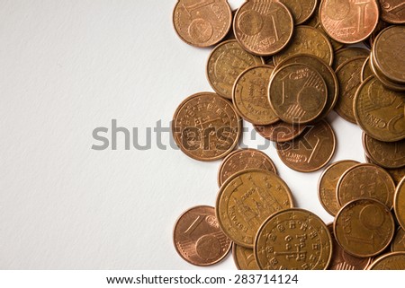 A pile of euro cents over white background