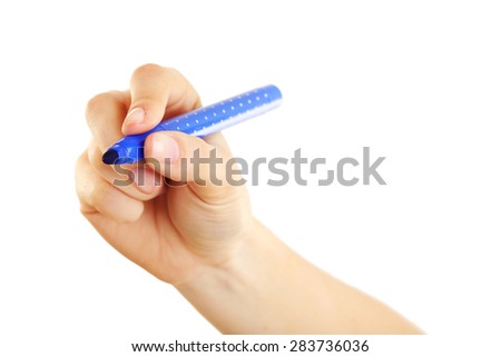Female hand with felt-tip pen isolated on white