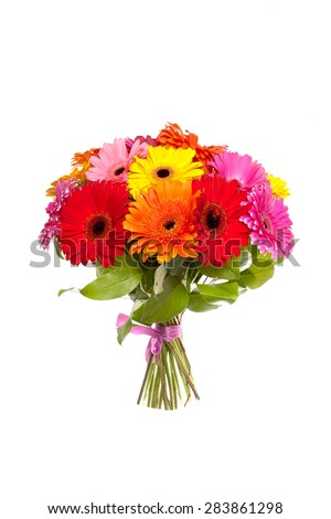 Daisy flower gerbera bouquet isolated on white background