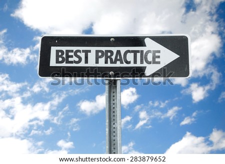 Best Practice direction sign with sky background