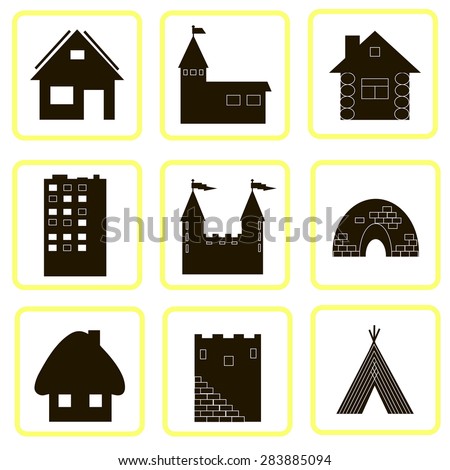 vector nine icons silhouettes of houses
