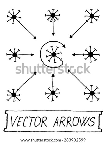 Vector Arrows Black and White, Straight and Round. Set of Signs Illustration with Text Lettering Label. Snowflake arrows. Christmas offers.