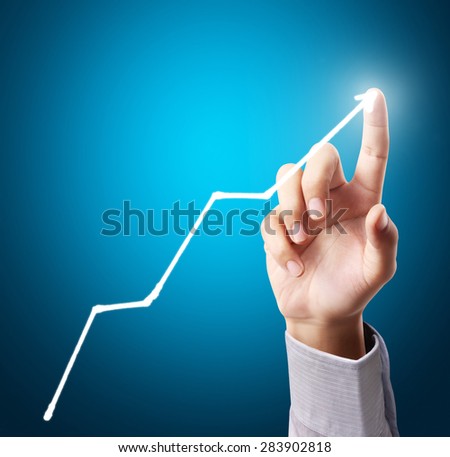 Investment concept,businessman with financial symbols coming from hand 