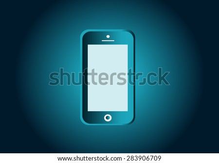 Mobile phone icon vector illustration neon blue color 