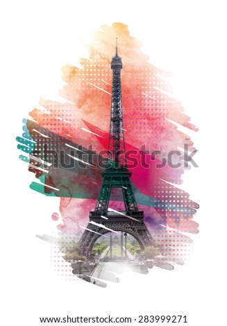 Vector illustration of Eiffel Tower in Paris, vector template for design t-shirts, graphics