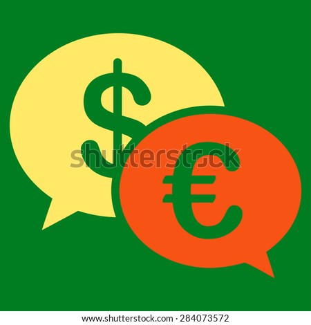 Transactions from BiColor Euro Banking Icon Set. Vector style: flat bicolor, orange and yellow symbol, rounded angles, green background.