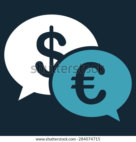 Transactions from BiColor Euro Banking Icon Set. Vector style: flat bicolor, blue and white symbol, rounded angles, dark blue background.