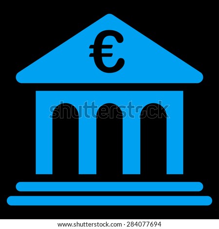 Bank from BiColor Euro Banking Icon Set. Vector style: flat, blue symbol, rounded angles, black background.