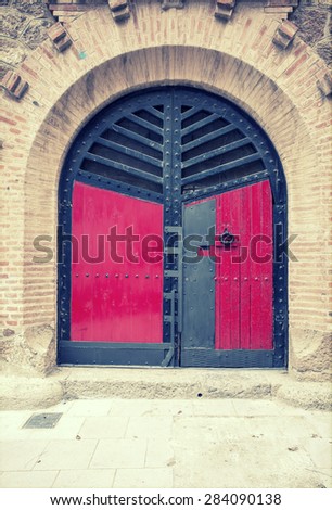 Arched medieval door - vintage photo