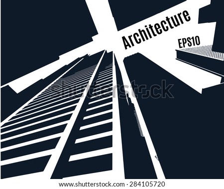 Sketch of a skyscrapers of city, perspective from under the bottom,  silhouette buildings, vector stock