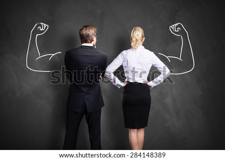 businesspeople with drawing symbolizing power of a team Royalty-Free Stock Photo #284148389