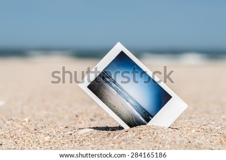Instant Photo With Vacation Memories On Ocean Beach