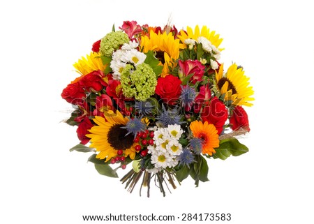 colorful spring flowers bouquet isolated on white background