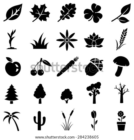 Vector Set of Black Plants Icons