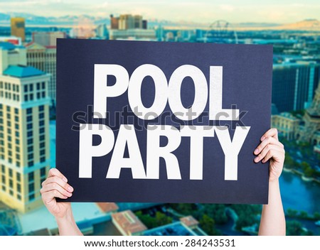 Pool Party card with Las Vegas background