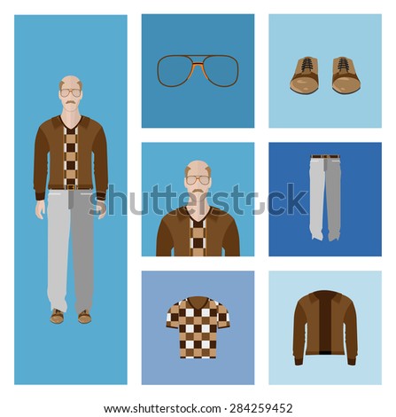 People Icon In Flat style, with Clothes and Icons ( Old man )