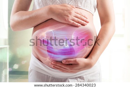 Woman pregnant with her baby 3d picture