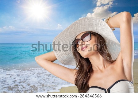Beach, woman, breast.