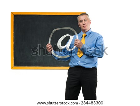 Man holding a sign of email