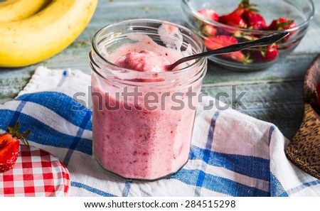 strawberry-banana ice cream in a glass fruit dessert, summer, clean eating Royalty-Free Stock Photo #284515298