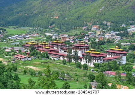 Tashichho Dzong in the Capital of Bhutan Royalty-Free Stock Photo #284541707