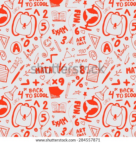 Back to school. Hand drawn doodle seamless pattern.