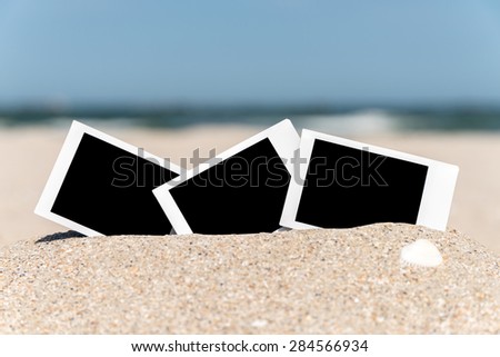 Blank Retro Instant Photos On Beach Sand In Summer