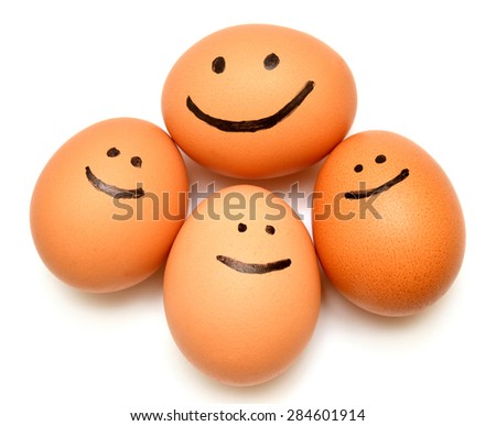 Eggs smiling family of eggs isolated on white background