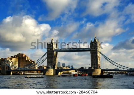London Tower bridge through the river Thames