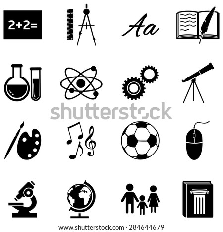 Vector Set of Black School Subjects Icons.