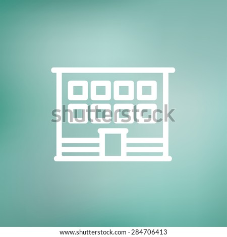 Modern office building icon thin line for web and mobile, modern minimalistic flat design. Vector white icon on gradient mesh background.