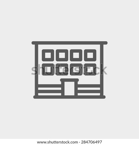 Modern office building icon thin line for web and mobile, modern minimalistic flat design. Vector dark grey icon on light grey background.