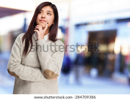 chinese woman thinking isolated