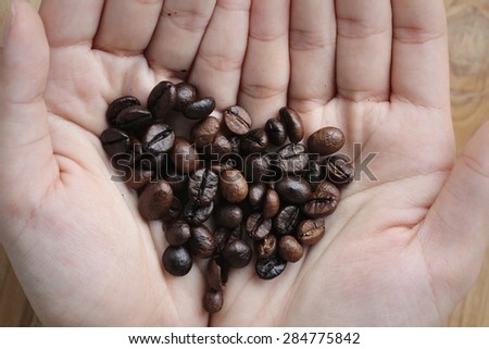 Coffee beans in the hands, Vintage style