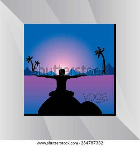 yoga posture with sunset view edging river vector illustration 